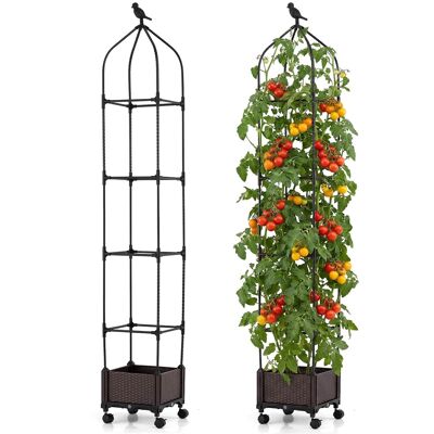 Costway - 2 PCS Raised Garden Bed Tomato Cage Planter Box with PE-Coated Metal Trelli Wheels - Black Costway - 2 PCS Raised Garden Bed Tomato Cage Planter Box with PE-Coated Metal Trelli Wheels - Black