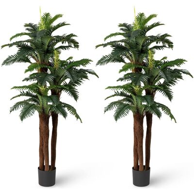 Costway - 2 Pack Artificial Palm Tree, 6.3 ft Tall Fake Tropical Plant with 45 + 3 Adjustable Leaves, 3 Real Barks & Moss - Green, Black Costway - 2 Pack Artificial Palm Tree, 6.3 ft Tall Fake Tropical Plant with 45 + 3 Adjustable Leaves, 3 Real Barks & Moss - Green, Black