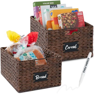 Best Choice Products - Set of 2 16in Woven Water Hyacinth Pantry Baskets w/ Chalkboard Label, Chalk Marker - Brown Best Choice Products - Set of 2 16in Woven Water Hyacinth Pantry Baskets w/ Chalkboard Label, Chalk Marker - Brown