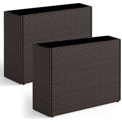 Costway - 2 PCS 24" Tall PE Rattan Planter Box with Removable Liner for Front Porch Patio - Mixed Brown Costway - 2 PCS 24" Tall PE Rattan Planter Box with Removable Liner for Front Porch Patio - Mixed Brown