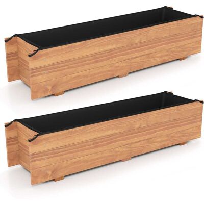 Costway - 2 PCS Wooden Raised Garden Bed with Drainage Holes, Liner for Vegetable Flower Herb - Natural Costway - 2 PCS Wooden Raised Garden Bed with Drainage Holes, Liner for Vegetable Flower Herb - Natural