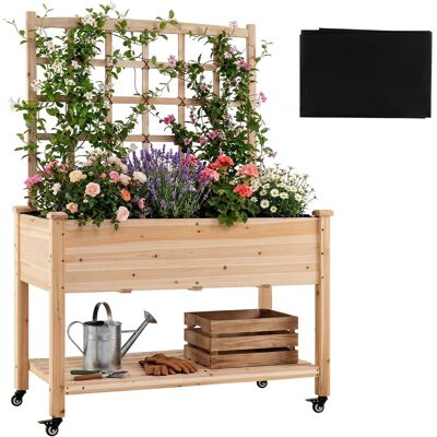 Costway - 1 PCS Wooden Raised Garden Bed with Trellis 47x23x65 in, Liner, Drainage Holes for Plant - Natural Costway - 1 PCS Wooden Raised Garden Bed with Trellis 47x23x65 in, Liner, Drainage Holes for Plant - Natural