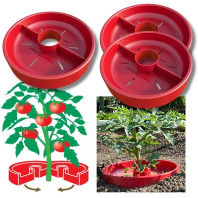 Tomato Crater - Garden Tool: Conserves & Directs Water, Warms Soil, Enhances Yield, 12" 3PK - Red Tomato Crater - Garden Tool: Conserves & Directs Water, Warms Soil, Enhances Yield, 12" 3PK - Red