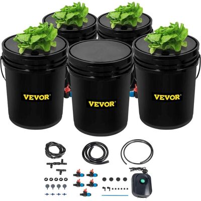 VEVOR - DWC Hydroponic System, 5 Gallon 5 Buckets, Deep Water Culture Growing Bucket, Hydroponics Grow Kit with Pump - Black VEVOR - DWC Hydroponic System, 5 Gallon 5 Buckets, Deep Water Culture Growing Bucket, Hydroponics Grow Kit with Pump - Black
