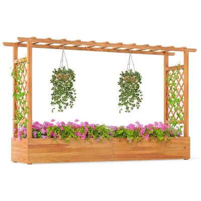 Costway - 1 PCS 45" Raised Garden Bed with Trellis with Hanging Roof, 2 Side Trellises for Flower - Natural Costway - 1 PCS 45" Raised Garden Bed with Trellis with Hanging Roof, 2 Side Trellises for Flower - Natural