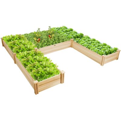 Costway - Raised Garden Bed Wooden Garden Box Planter Container U-Shaped Bed 92.595x11in - Natural Costway - Raised Garden Bed Wooden Garden Box Planter Container U-Shaped Bed 92.595x11in - Natural