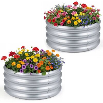 Costway - 2 PCS 24" x 24" x 11.5" Galvanized Raised Garden Bed, Round Planter Box with Open-Ended Base - Silver Costway - 2 PCS 24" x 24" x 11.5" Galvanized Raised Garden Bed, Round Planter Box with Open-Ended Base - Silver
