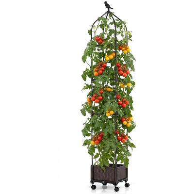 Costway - 1 PCS Raised Garden Bed Tomato Cage Planter Box with PE-Coated Metal Trelli Wheels - Black Costway - 1 PCS Raised Garden Bed Tomato Cage Planter Box with PE-Coated Metal Trelli Wheels - Black