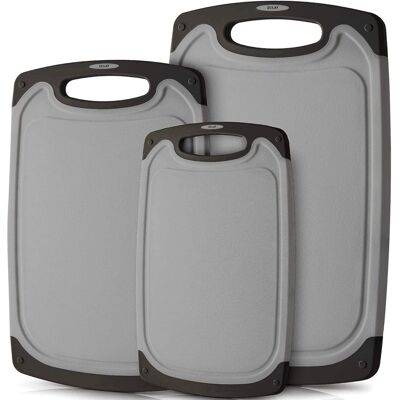 Zulay Kitchen - (3-Piece Set) Plastic Cutting Board with Juice Groove (Multiple Sizes) - Grey and Black Zulay Kitchen - (3-Piece Set) Plastic Cutting Board with Juice Groove (Multiple Sizes) - Grey and Black