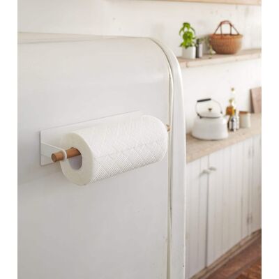 Yamazaki Home - Magnetic Paper Towel Hanger - Steel + Wood - White Yamazaki Home - Magnetic Paper Towel Hanger - Steel + Wood - White