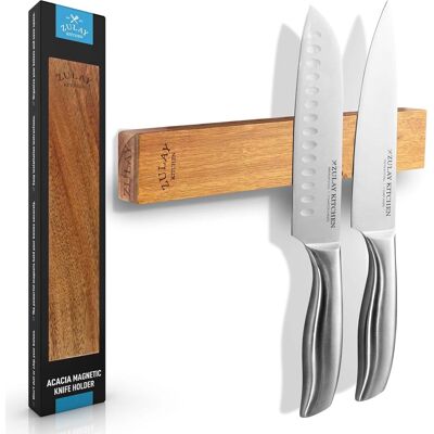 Zulay Kitchen - 11.75" Seamless Wood Magnetic Knife Holder - Acacia Zulay Kitchen - 11.75" Seamless Wood Magnetic Knife Holder - Acacia