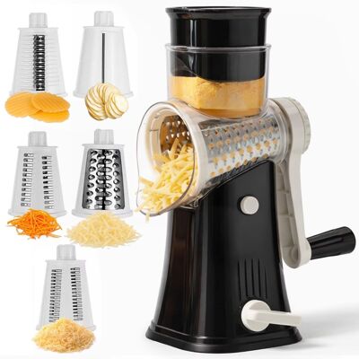 Luminuxe - Rotary Cheese Grater with Handle, Manual Cheese Shredder Strong Suction Base, Mandoline Slicer Luminuxe - Rotary Cheese Grater with Handle, Manual Cheese Shredder Strong Suction Base, Mandoline Slicer