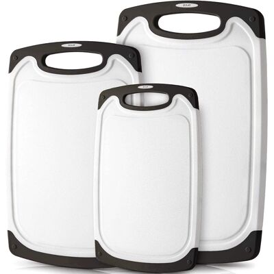 Zulay Kitchen - (3-Piece Set) Plastic Cutting Board with Juice Groove (Multiple Sizes) - Black and White Zulay Kitchen - (3-Piece Set) Plastic Cutting Board with Juice Groove (Multiple Sizes) - Black and White