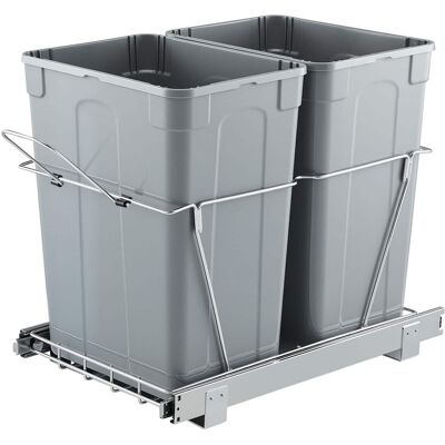 VEVOR - Pullout Trash Can for Kitchen Cabinets, 35 QT x2 Double Under Sink Garbage Waste Recycling Bin - Gray VEVOR - Pullout Trash Can for Kitchen Cabinets, 35 QT x2 Double Under Sink Garbage Waste Recycling Bin - Gray
