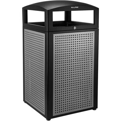 Alpine Industries - 40 Gallon Steel Outdoor Trash Can with Insert Liner and Dome Lid - Silver Alpine Industries - 40 Gallon Steel Outdoor Trash Can with Insert Liner and Dome Lid - Silver