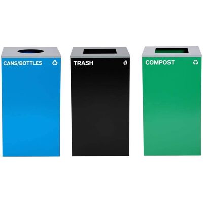 Alpine Industries - Steel Can Set for Cans/Bottles, Trash, Compost – 29 Gal Open Top, 3 Pack - Black; Blue; Green Alpine Industries - Steel Can Set for Cans/Bottles, Trash, Compost – 29 Gal Open Top, 3 Pack - Black; Blue; Green