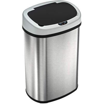 iTouchless - 13 Gallon Touchless Sensor Trash Can with AbsorbX Odor Control System, Stainless Steel Oval Shape Kitchen Bin - Silver iTouchless - 13 Gallon Touchless Sensor Trash Can with AbsorbX Odor Control System, Stainless Steel Oval Shape Kitchen Bin - Silver