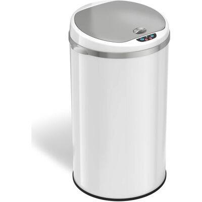 iTouchless - 8 Gallon Touchless Sensor Trash Can with AbsorbX Odor Control System, White Stainless Steel Round Shape Kitchen Bin - Pearl White iTouchless - 8 Gallon Touchless Sensor Trash Can with AbsorbX Odor Control System, White Stainless Steel Round Shape Kitchen Bin - Pearl White