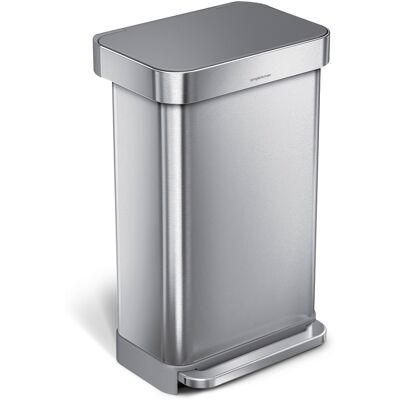 simplehuman - 45L rectangular step can with liner pocket, stainless steel with grey plastic lid - Brushed simplehuman - 45L rectangular step can with liner pocket, stainless steel with grey plastic lid - Brushed
