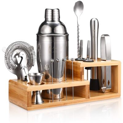 Touch of Mixology - Cocktail Shaker Set - 14 Piece Stainless Steel Bartender Kit with Bamboo Stand - Gift Ready Bar Accessories - Silver Touch of Mixology - Cocktail Shaker Set - 14 Piece Stainless Steel Bartender Kit with Bamboo Stand - Gift Ready Bar Accessories - Silver