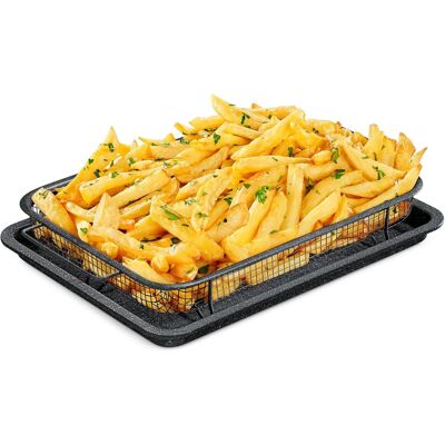 Bakken- Swiss - Bakken Swiss Crisper Tray – 2-Piece Set, Nonstick Basket for Healthy, Crispy Cooking in Ovens - Gray Marble Bakken- Swiss - Bakken Swiss Crisper Tray – 2-Piece Set, Nonstick Basket for Healthy, Crispy Cooking in Ovens - Gray Marble