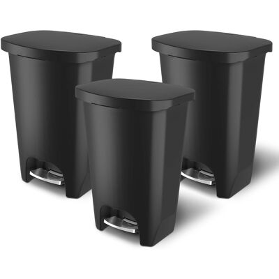 Glad - Trash Can w/ Lid, Stainless Pedal, Garbage Bag Rings, 13 Gal, Black, 3 Pack - Premium Glad - Trash Can w/ Lid, Stainless Pedal, Garbage Bag Rings, 13 Gal, Black, 3 Pack - Premium