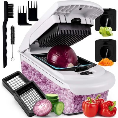Luminuxe - Multipurpose Vegetable Chopper & Spiralizer, 4‑in‑1 Manual Food Slicer, Dicer & Prep Container Luminuxe - Multipurpose Vegetable Chopper & Spiralizer, 4‑in‑1 Manual Food Slicer, Dicer & Prep Container