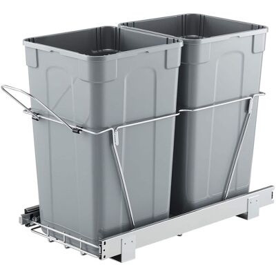 VEVOR - Pullout Trash Can for Kitchen Cabinets, 27QTx2 Double Under Sink Garbage Waste Recycling Bin - Gray VEVOR - Pullout Trash Can for Kitchen Cabinets, 27QTx2 Double Under Sink Garbage Waste Recycling Bin - Gray
