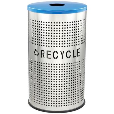 Alpine Industries - 26 Gallon Perforated Recycling Trash Can with Lid and Liner - Blue - Recycle Label Alpine Industries - 26 Gallon Perforated Recycling Trash Can with Lid and Liner - Blue - Recycle Label
