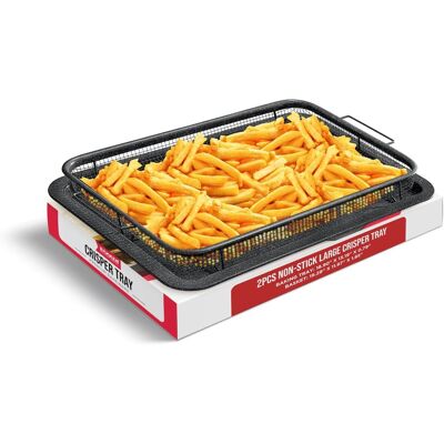 Bakken- Swiss - Bakken-Swiss Crisper Tray – XL 2-Piece Set, Nonstick Basket for Healthy, Crispy Oven Cooking, 19"x13" - Gray Marble Bakken- Swiss - Bakken-Swiss Crisper Tray – XL 2-Piece Set, Nonstick Basket for Healthy, Crispy Oven Cooking, 19"x13" - Gray Marble