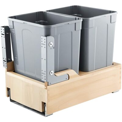 VEVOR - Wood Pullout Trash Can for Kitchen Cabinets, 35 QT x2 Double Under Sink Garbage Waste Recycling Bin - Gray VEVOR - Wood Pullout Trash Can for Kitchen Cabinets, 35 QT x2 Double Under Sink Garbage Waste Recycling Bin - Gray