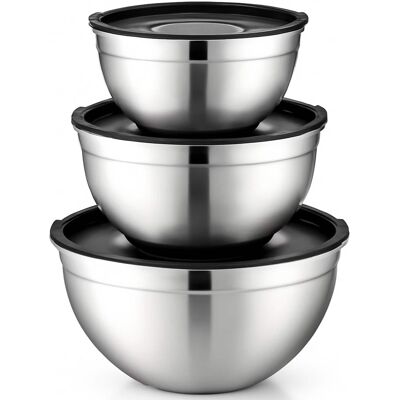 Luminuxe - Stainless Steel Mixing Bowls with Lids, 3‑Pc Rust‑Resistant Nonslip Nesting Set for Cooking & Baking Luminuxe - Stainless Steel Mixing Bowls with Lids, 3‑Pc Rust‑Resistant Nonslip Nesting Set for Cooking & Baking