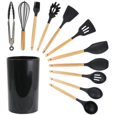 MegaChef - Silicone and Wood Cooking Utensils, Set of 12 - Black MegaChef - Silicone and Wood Cooking Utensils, Set of 12 - Black