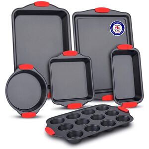 Bakken- Swiss - Baking Set – 6 Piece Kitchen Oven Bakeware Set – Deluxe Non-Stick Coating Inside and Outside – Carbon Steel – Red - Black Bakken- Swiss - Baking Set – 6 Piece Kitchen Oven Bakeware Set – Deluxe Non-Stick Coating Inside and Outside – Carbon Steel – Red - Black
