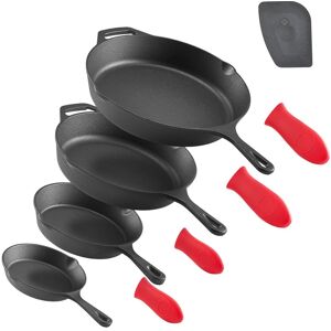 VEVOR - Cast Iron Skillet Set, 4-Piece Frying Pan Collection (6, 8, 10, 12 in), Pre-Seasoned Pans with Silicone Handles - Black VEVOR - Cast Iron Skillet Set, 4-Piece Frying Pan Collection (6, 8, 10, 12 in), Pre-Seasoned Pans with Silicone Handles - Black
