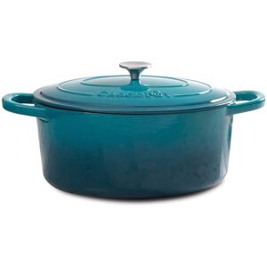 Crockpot - Crock Pot Artisan 5 Quart Round Enameled Cast Iron Dutch Oven - Teal Ombre Crockpot - Crock Pot Artisan 5 Quart Round Enameled Cast Iron Dutch Oven - Teal Ombre