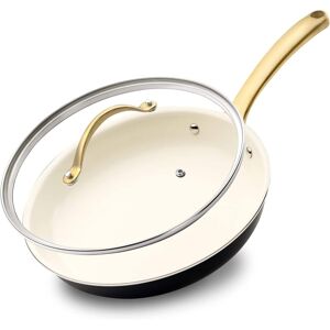 NutriChef - Medium Nonstick Ceramic Frying Pan with Lid, 10-Inch Skillet, Induction Compatible, Easy to Clean (NCHGLDX10) - Black NutriChef - Medium Nonstick Ceramic Frying Pan with Lid, 10-Inch Skillet, Induction Compatible, Easy to Clean (NCHGLDX10) - Black