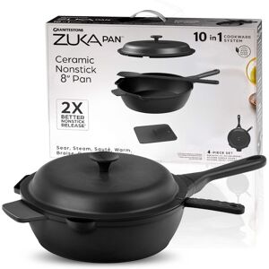 Granitestone - Zuka Everyday Pan 8" Nonstick Multi-Functional Saute Pan with Lid and Nylon Spoon - Black Granitestone - Zuka Everyday Pan 8" Nonstick Multi-Functional Saute Pan with Lid and Nylon Spoon - Black