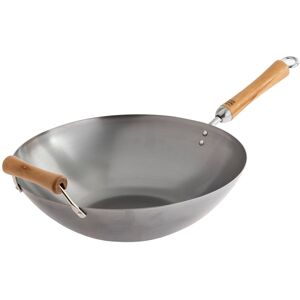 Escali - Joyce Chen Classic Series 14-Inch Uncoated Carbon Steel Flat Bottom Wok with Birch Handles - Silver Escali - Joyce Chen Classic Series 14-Inch Uncoated Carbon Steel Flat Bottom Wok with Birch Handles - Silver