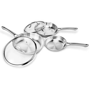 Winado - 3 Pieces 8”/10”/11” Stainless Steel Frying Pan Set Cooking Pans with 2 Lids & Comfortable Grip Handles, Dishwasher Safe - Silver Winado - 3 Pieces 8”/10”/11” Stainless Steel Frying Pan Set Cooking Pans with 2 Lids & Comfortable Grip Handles, Dishwasher Safe - Silver
