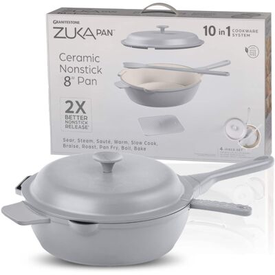 Granitestone - Zuka Everyday Pan 8" Grey Nonstick Multi-Functional Saute Pan with Lid and Nylon Spoon - Gray Granitestone - Zuka Everyday Pan 8" Grey Nonstick Multi-Functional Saute Pan with Lid and Nylon Spoon - Gray