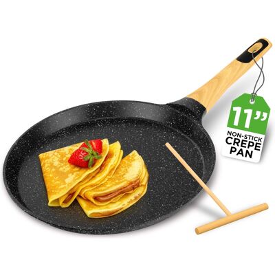 NutriChef - 11” Non-Stick Crepe Pan, Marble Coated, Wooden Spreader, Induction Bottom, Dishwasher Safe (NCMKCP002411BK) - Black NutriChef - 11” Non-Stick Crepe Pan, Marble Coated, Wooden Spreader, Induction Bottom, Dishwasher Safe (NCMKCP002411BK) - Black