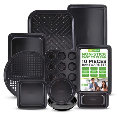 NutriChef - 10-Piece Non-Stick Bakeware Set – Carbon Steel Cookie Sheets, Muffin, Roasting, & Cake Pans (NCBS10S) NutriChef - 10-Piece Non-Stick Bakeware Set – Carbon Steel Cookie Sheets, Muffin, Roasting, & Cake Pans (NCBS10S)