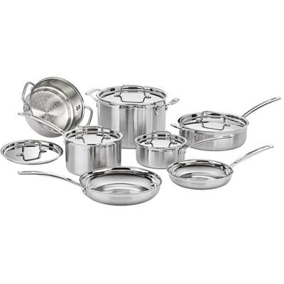 Cuisinart - MultiClad Pro 12-Piece Cookware Set - Steel Cuisinart - MultiClad Pro 12-Piece Cookware Set - Steel