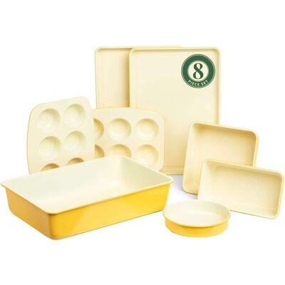 Larder & Vine - 8 Piece Nonstick Bakeware Set Including Baking Sheets, Cake Pans, Loaf Pan, Muffin Pans, Roasting Pan - Limoncello Larder & Vine - 8 Piece Nonstick Bakeware Set Including Baking Sheets, Cake Pans, Loaf Pan, Muffin Pans, Roasting Pan - Limoncello