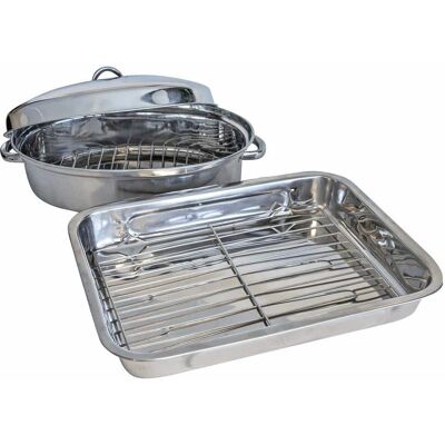 AmeriHome - 2 Piece Stainless Steel Roasting Set AmeriHome - 2 Piece Stainless Steel Roasting Set