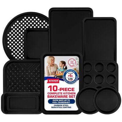 Bakken- Swiss - Baking Set – 10 Piece – Deluxe Non Stick Coating Inside and Outside – Carbon Steel Bakeware Set – PFOA PFOS and PT - Black Bakken- Swiss - Baking Set – 10 Piece – Deluxe Non Stick Coating Inside and Outside – Carbon Steel Bakeware Set – PFOA PFOS and PT - Black