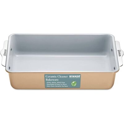 Bakken- Swiss - Ceramic Nonstick Roaster Pan – Aluminized Steel, PFOA & PFAS Free, Non-Toxic, Heavy-Duty Bakeware - Gold Bakken- Swiss - Ceramic Nonstick Roaster Pan – Aluminized Steel, PFOA & PFAS Free, Non-Toxic, Heavy-Duty Bakeware - Gold