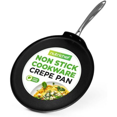 NutriChef - 12-Inch Non-Stick Crepe Pan, Hard-Anodized, Ideal for Pancakes, Dosa, Chapati, Dishwasher Safe (NCHAC45) - Black NutriChef - 12-Inch Non-Stick Crepe Pan, Hard-Anodized, Ideal for Pancakes, Dosa, Chapati, Dishwasher Safe (NCHAC45) - Black