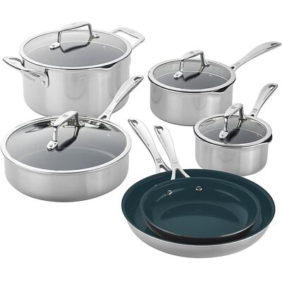 ZWILLING - Clad CFX 10-pc Stainless Steel Ceramic Nonstick Cookware Set - Silver ZWILLING - Clad CFX 10-pc Stainless Steel Ceramic Nonstick Cookware Set - Silver
